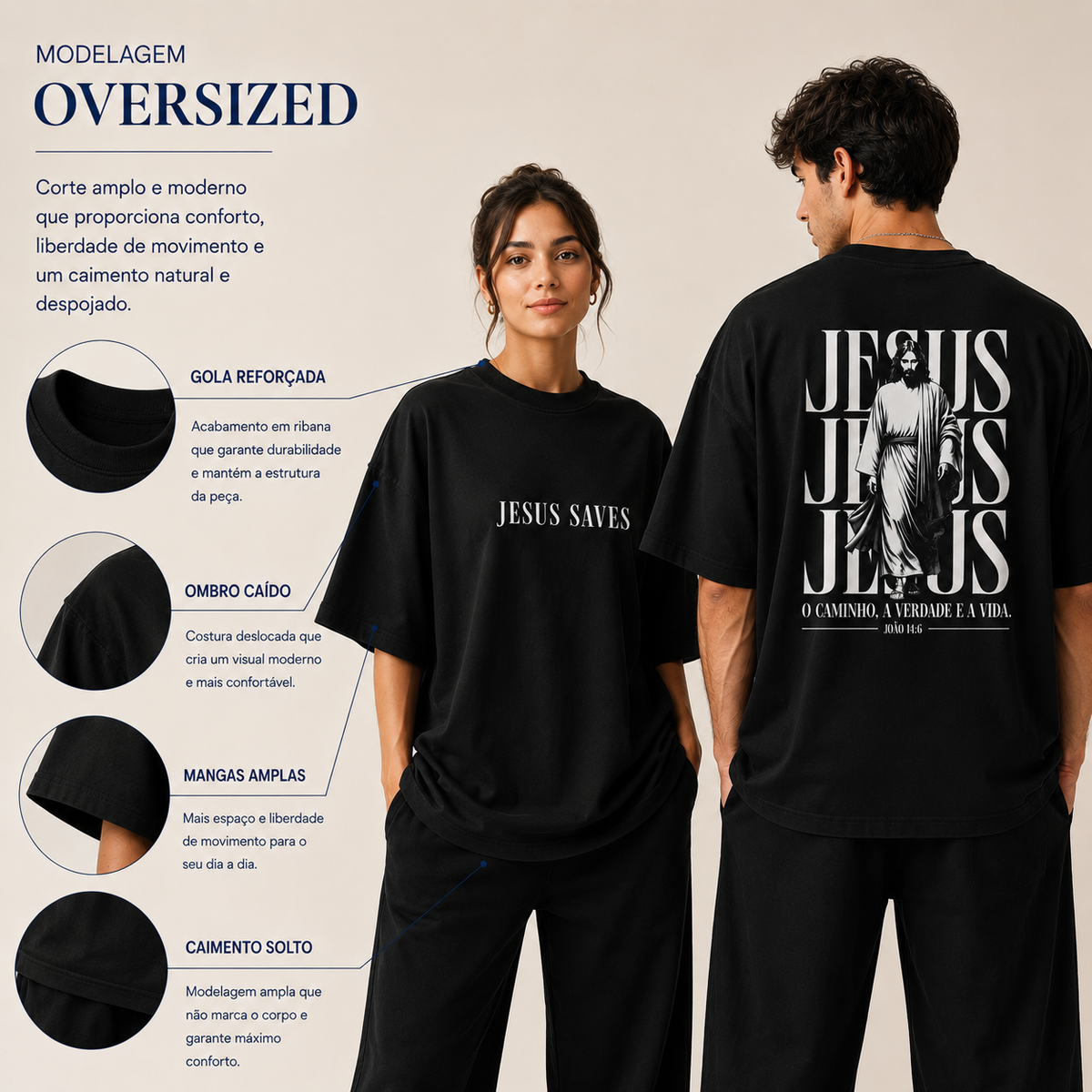 Oversized Jesus Saves - Preta